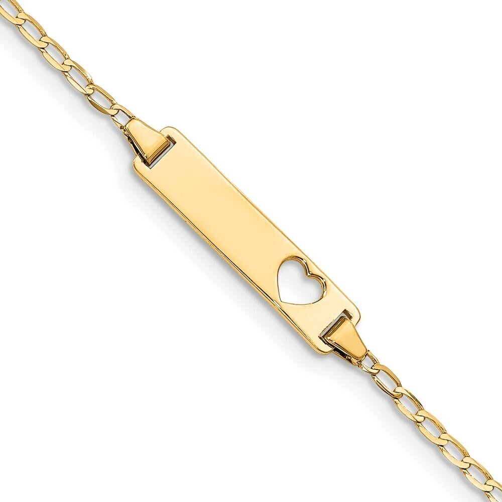 14k Yellow Gold Cut-out Heart Flat Curb Link Id Bracelet